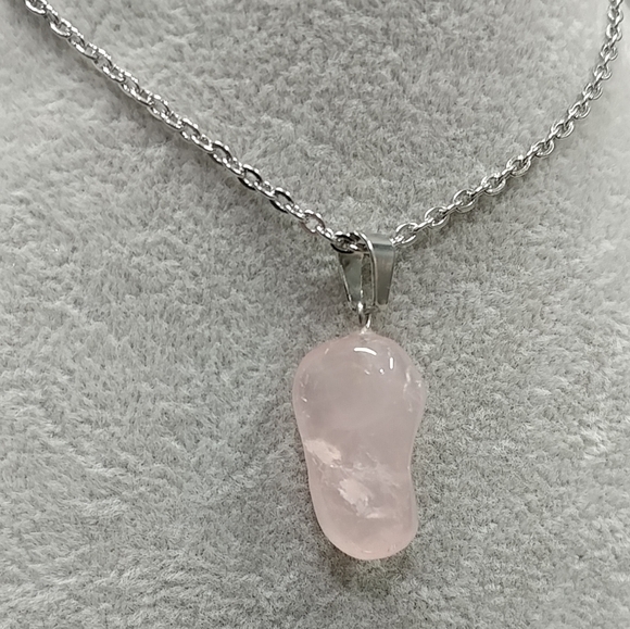 Rose Quartz Necklace Natural Gemstone Crystal Pendant Stainless-Steel Chain 20" - Picture 6 of 17